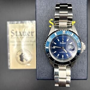 Stauer 29221 Excursion Dive Blue Dial 20 ATM Stainless Steel Date Men's Watch